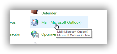 Paso 2 - Buscar la opción Mail (Microsoft Outlook) en el Panel de Control